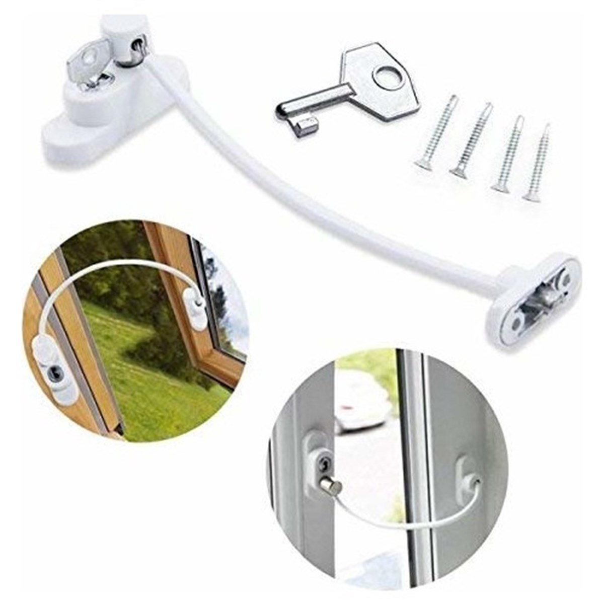 Halatlı Pvc Pimapen Kapı Pencere Beyaz Emniyet Kilidi