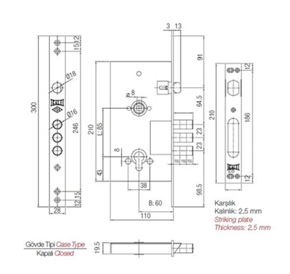 Kale Monoblok Çelik Kapı Alt Kilit 252R000002