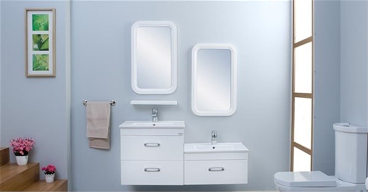 Kare Banyo Kardelene Beyaz Banyo Dolabı 130 Cm Seramik Lavabo