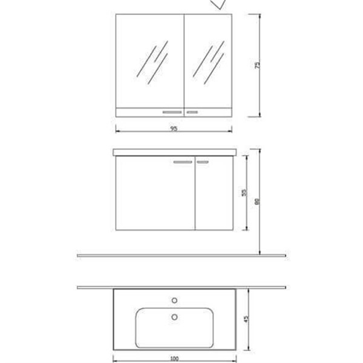 Kare Banyo Terra Sacramento Banyo Dolabı 100 Cm Seramik Lavabo