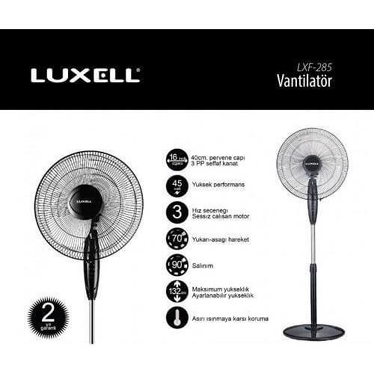 Luxell LXF 285 Ayaklı Siyah Vantilatör