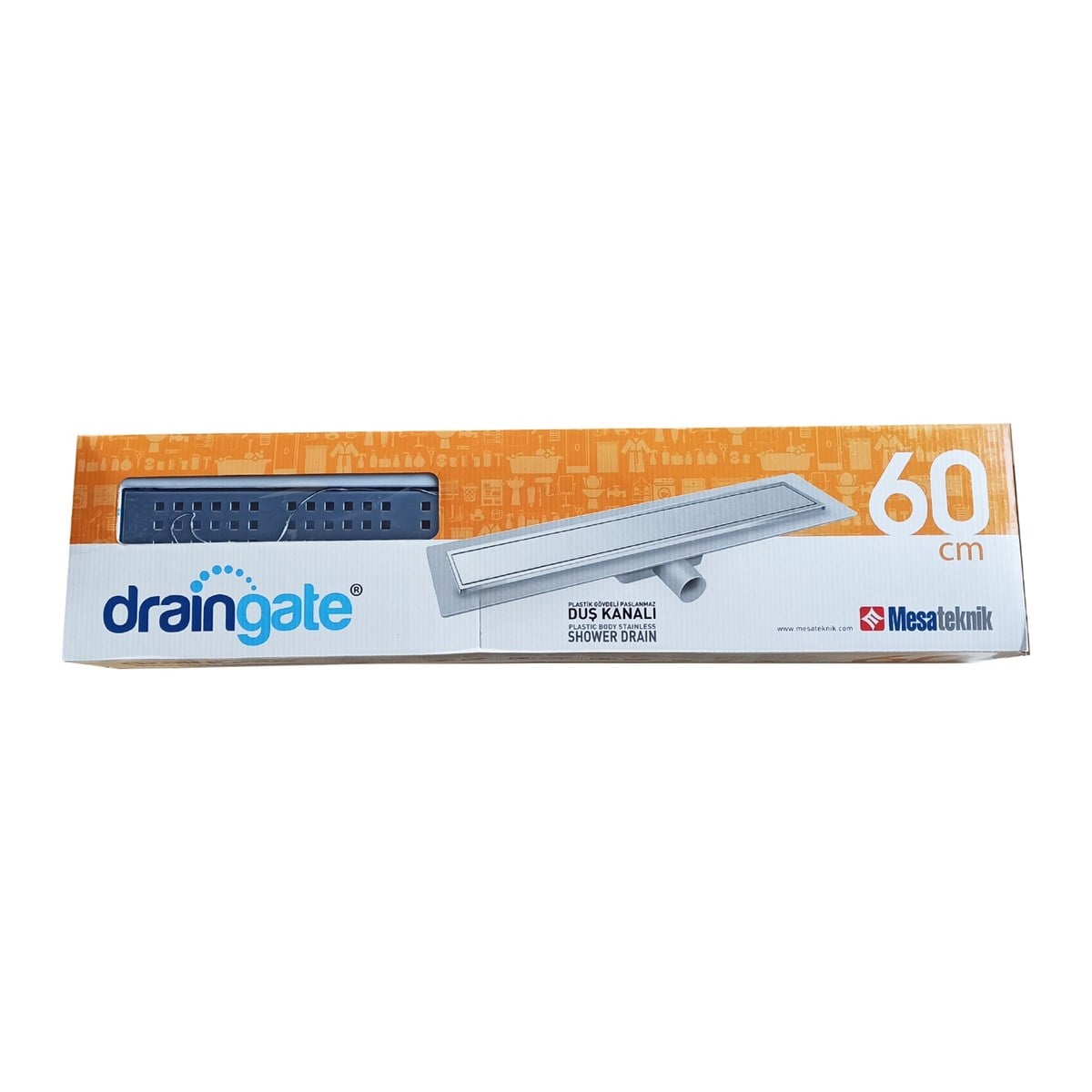 Mesa Teknik Draingate Mts 9300-60A Paslanmaz Alttan Çıkışlı 60 Cm Duş Kanalı Yer Süzgeci