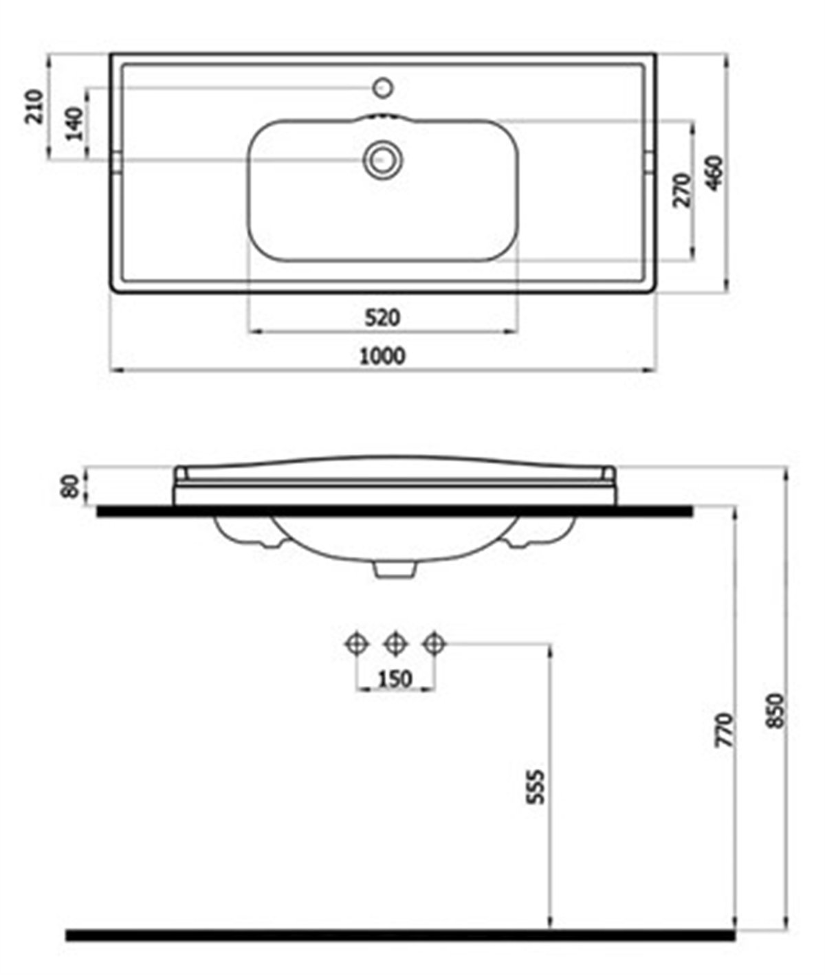 Newarc Elite Tek Delikli Etajerli Altın Ayaklı 100 Cm Lavabo