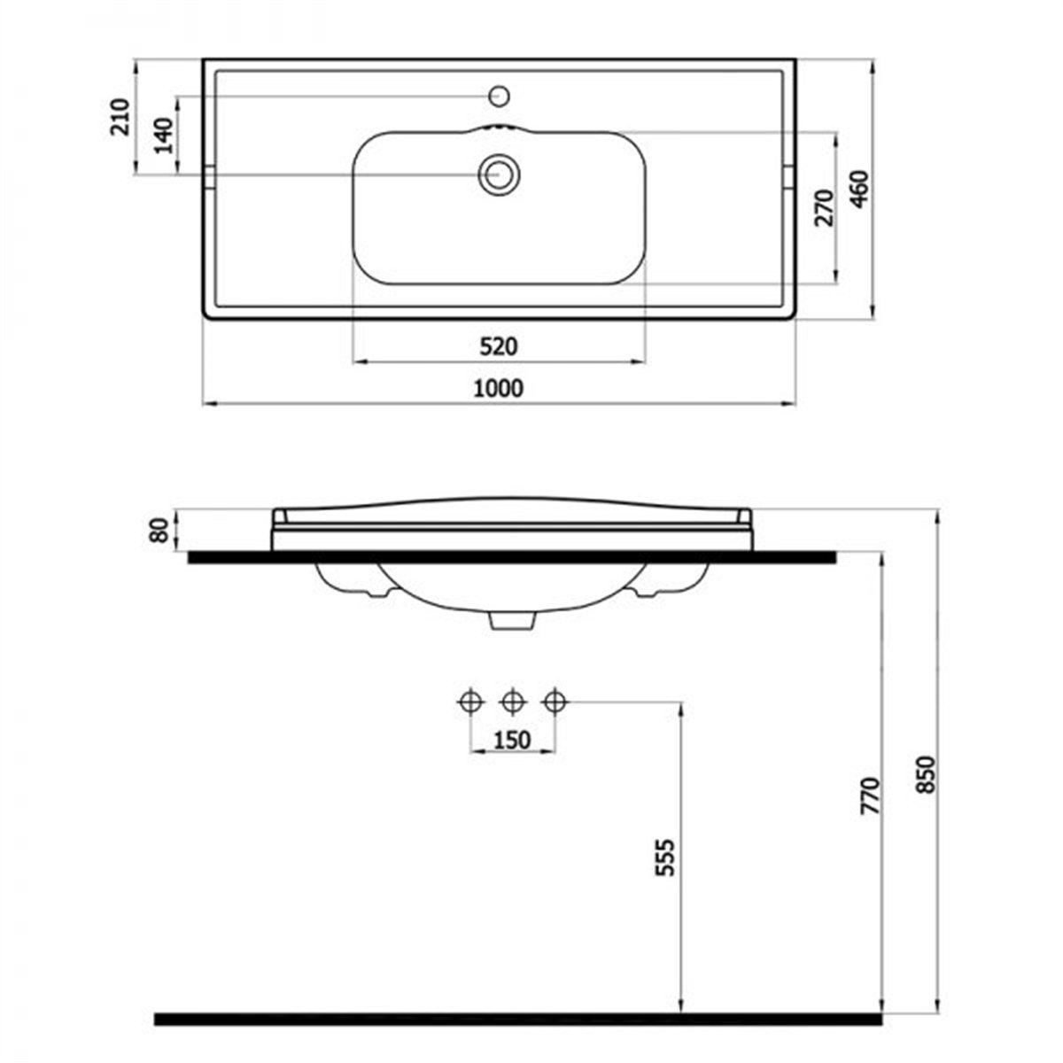 Newarc Elite Tek Delikli Etajerli Krom Ayaklı 100 cm Lavabo
