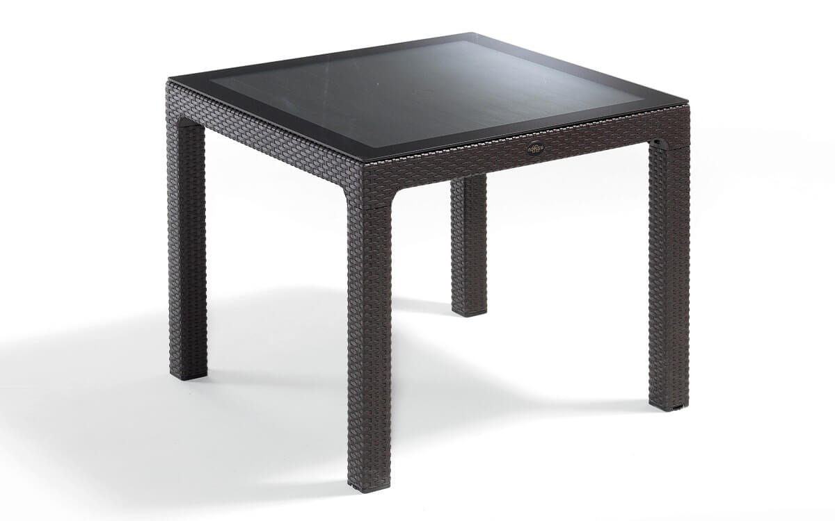 Novussi Classi Liverno Rattan Camlı Masa Takımı Kahve 90x90 Cm