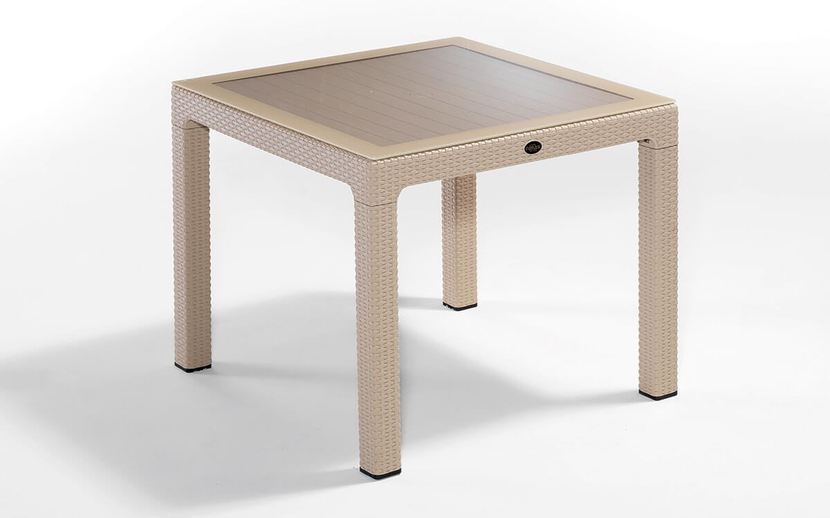 Novussi Classi Liverno Rattan Camlı Masa Takımı Cappucino 90x90 Cm
