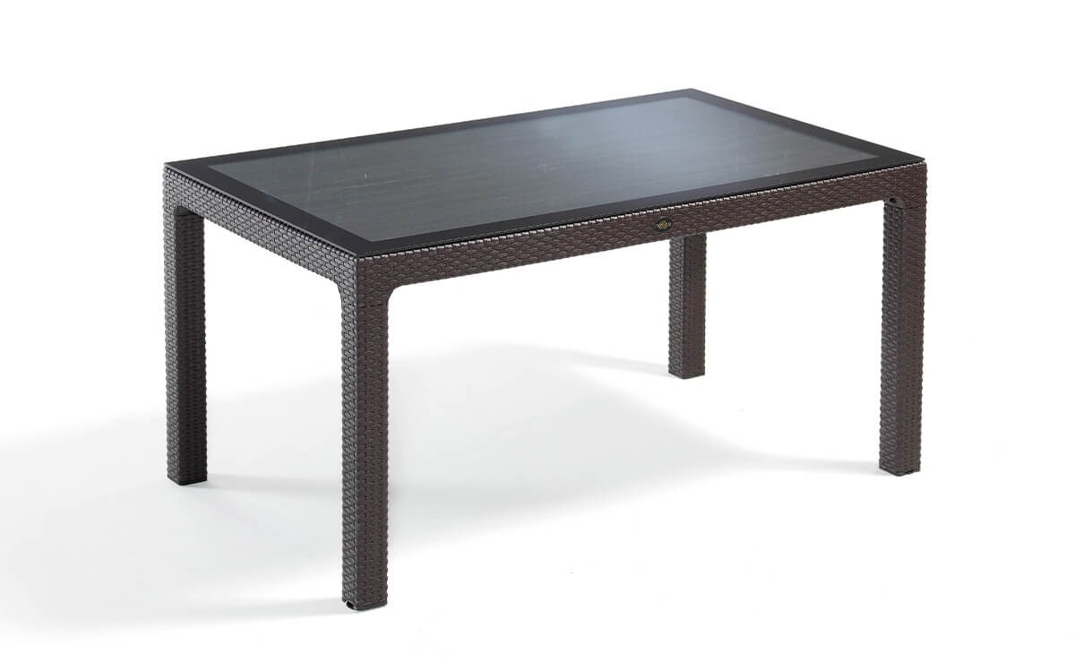 Novussi Classi Liverno Rattan Camlı Masa Takımı Kahve 90x150 Cm