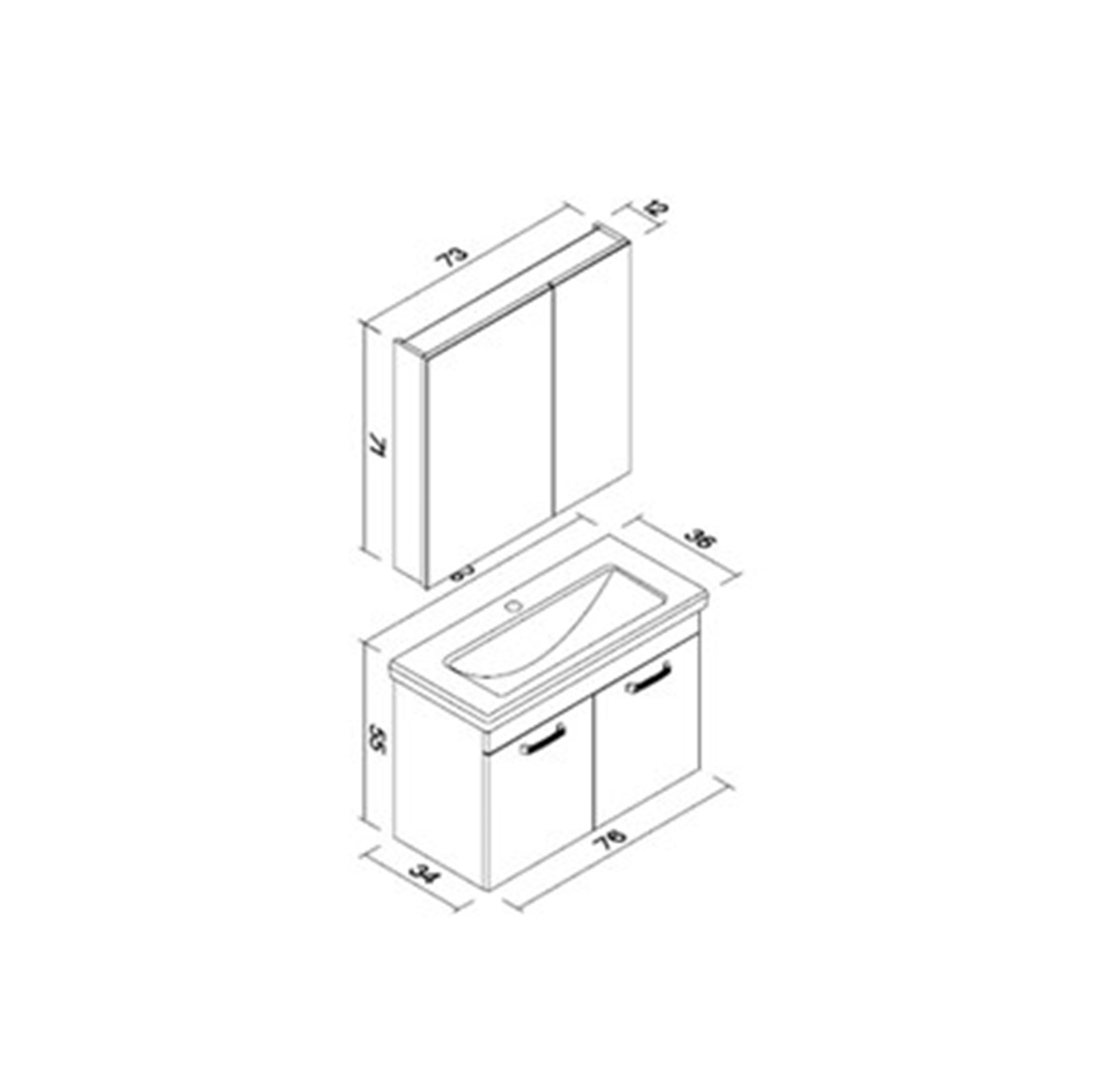 Orka Banyo Bafa Beyaz Banyo Dolabı 85 Cm Seramik Lavabo