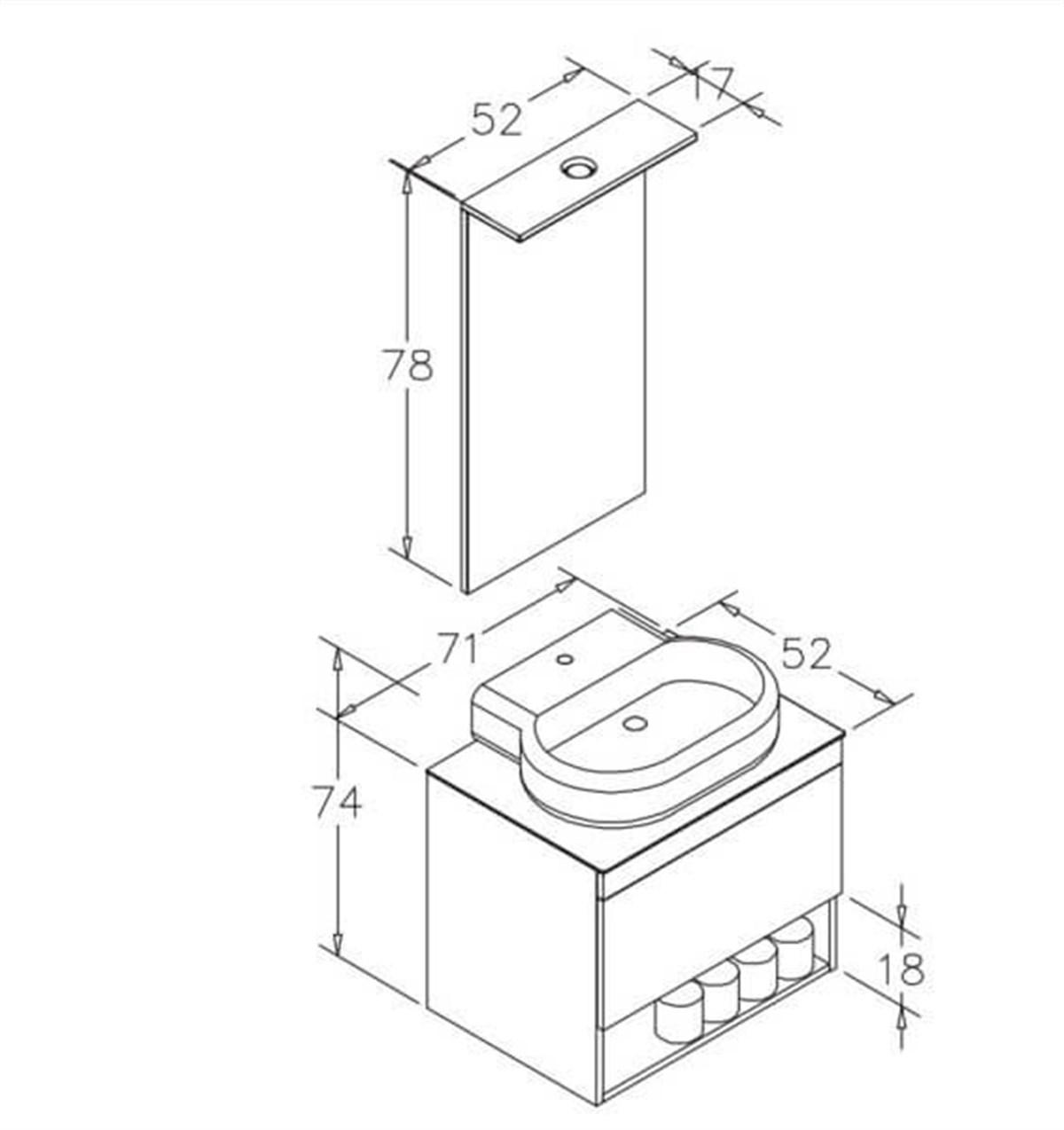 Orka Banyo Dolabı Takımı Knidos 70 Legnano