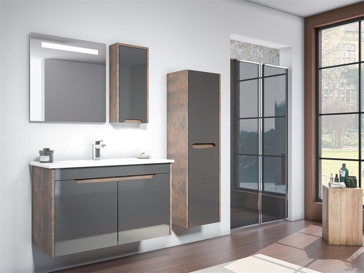 Orka Banyo Lago V2 85 Cm Banyo Dolabı Parlak Antrasit 
