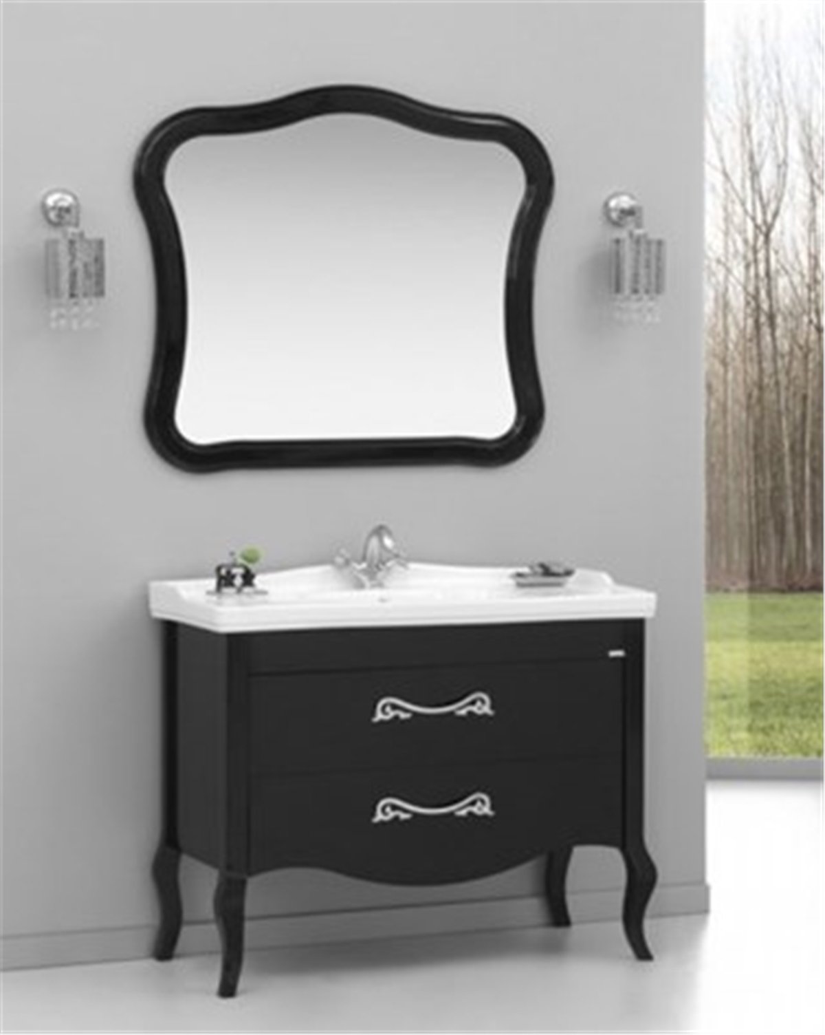 Orka Banyo Lares Siyah Banyo Dolabı 85 Cm Seramik Lavabo