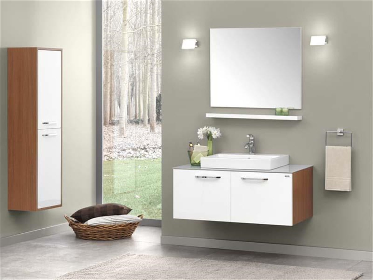 Orka Banyo New Heybeli 100 Cm Banyo Dolabı Teak-Beyaz