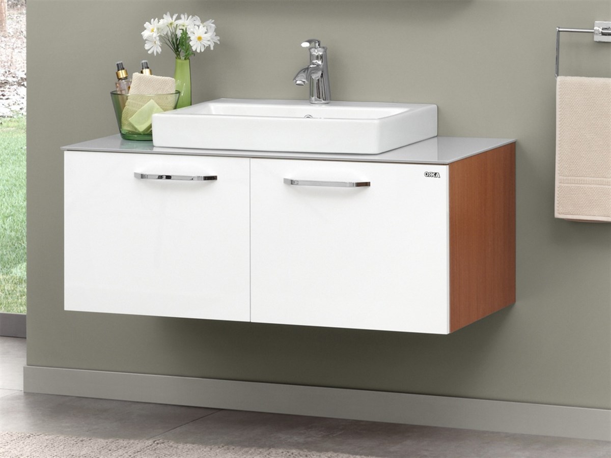 Orka Banyo New Heybeli 100 Cm Banyo Dolabı Teak-Beyaz
