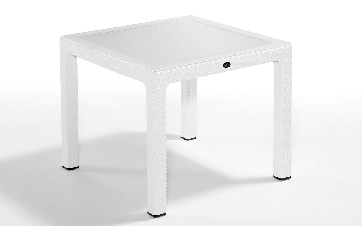 Rattan Camlı Beyaz Masa Takımı 90x90 Cm