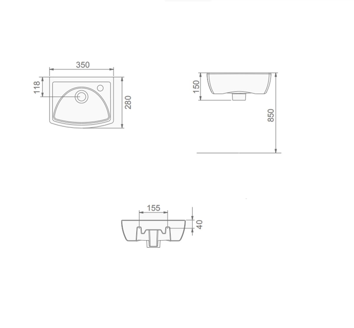 Seramiksan 28X35 Cm Sağdan Batarya Delikli Lavabo A002036