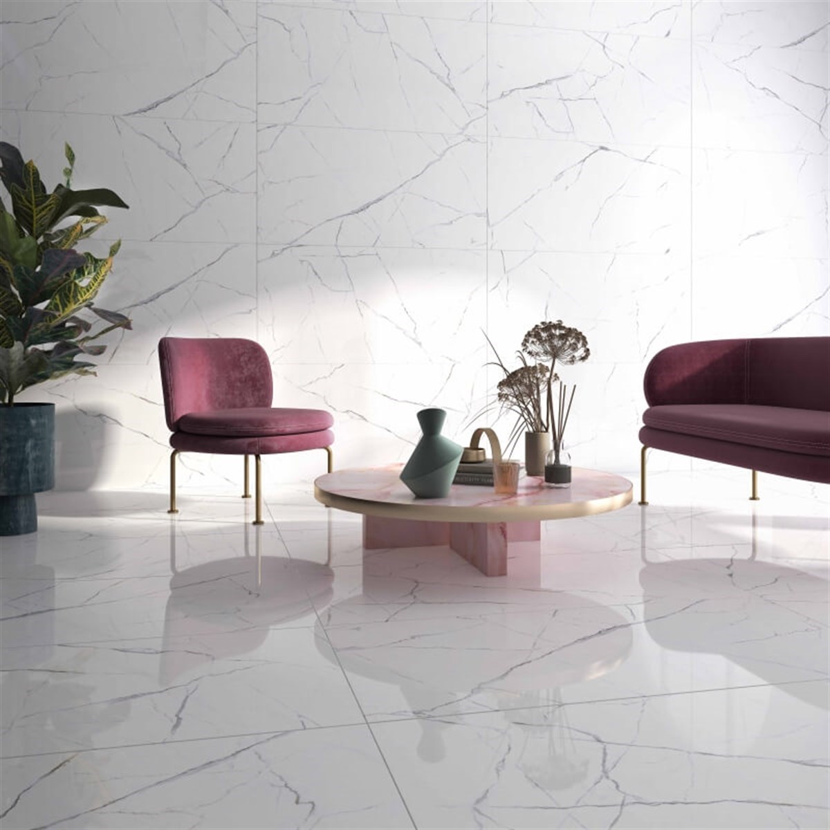 Seramiksan 60x120 Statuario Beyaz Yer ve Duvar Seramiği