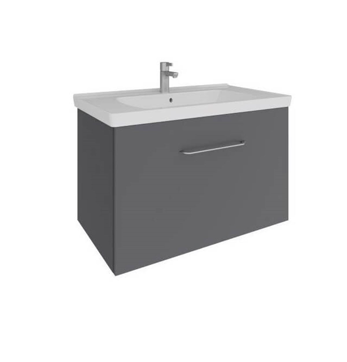 Seramiksan Banyo Dolabı Solaris  80 Cm Parlak Antrasit + Lavabo