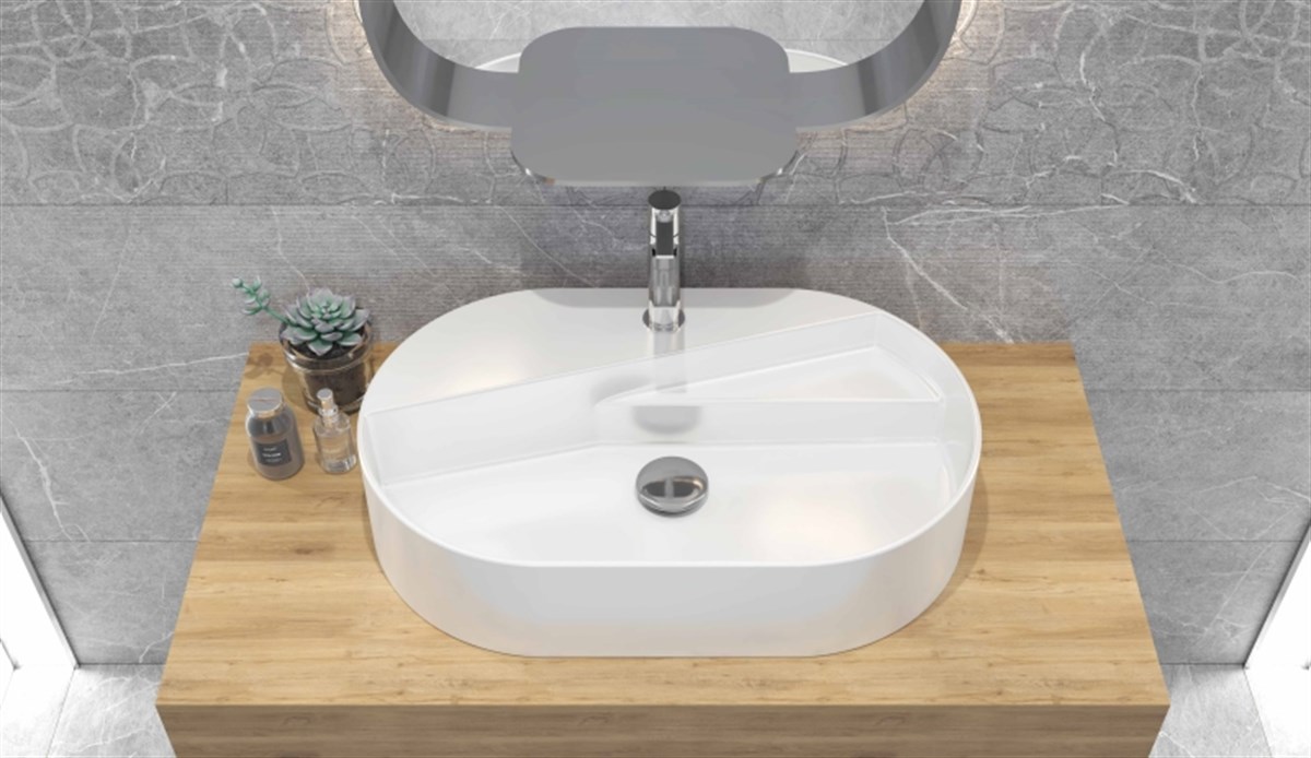 Seramiksan Livello Tezgah Üstü Batarya Delikli 65 Cm Beyaz Lavabo