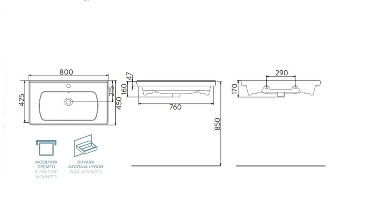 Seramiksan Satürn 80 Cm Etajerli Beyaz Lavabo A142020H