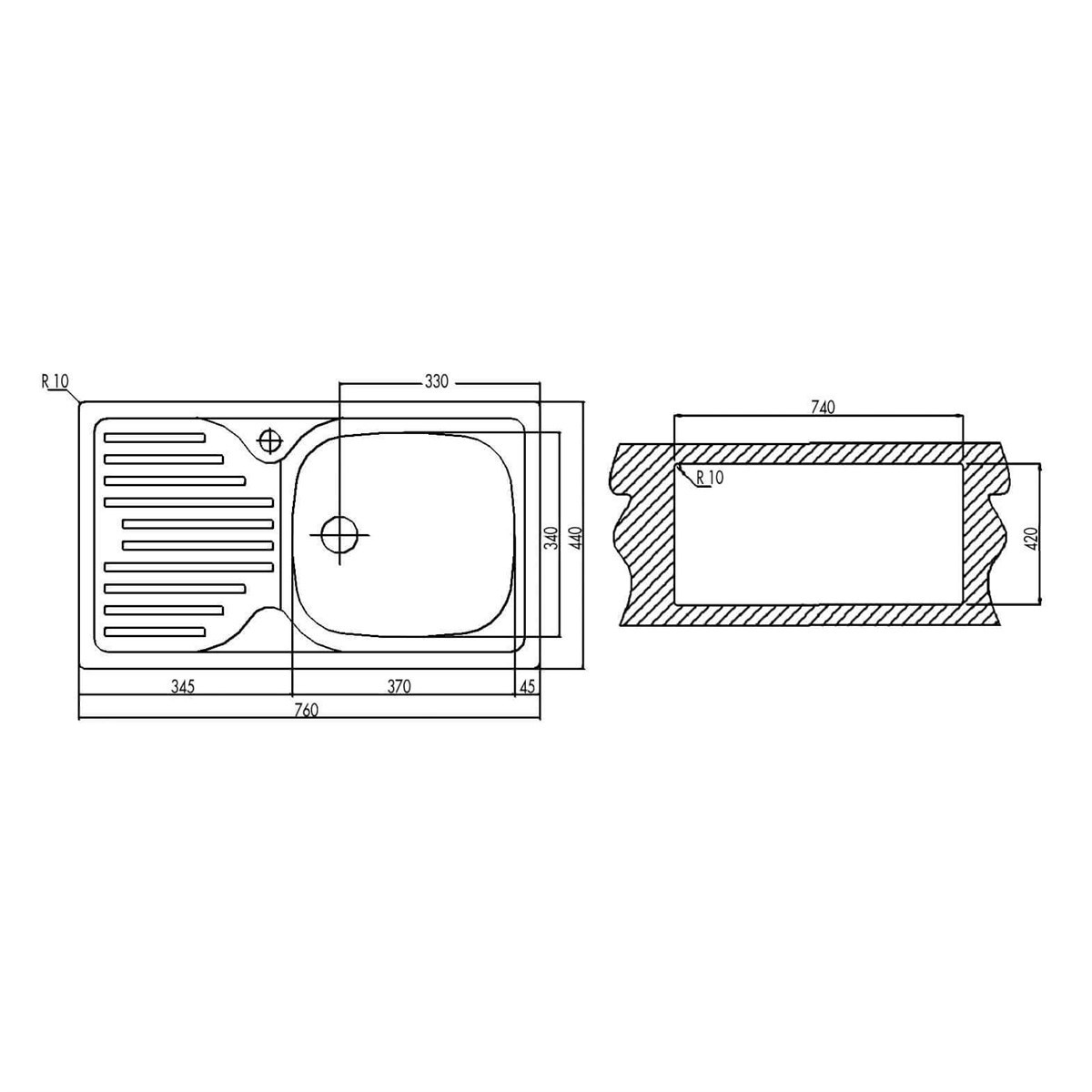 Teka Eviye Infant 45 Sağ Damlalıklı Mikroketen Eviye PA351M1102