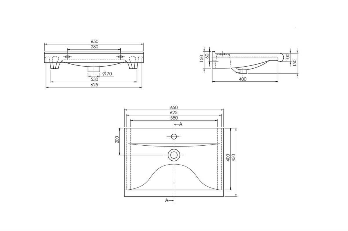 Turkuaz Side 65X45 Cm Tezgah Üstü Lavabo 061500