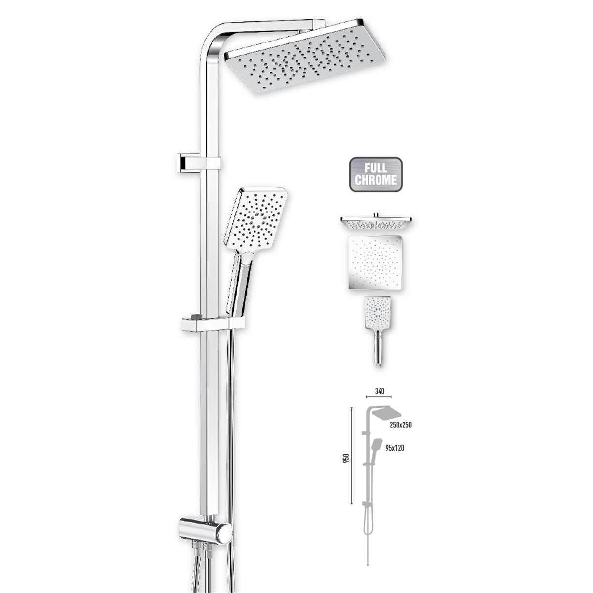 Valtemo Tepe Duş Seti Quadro Komple Krom 2730