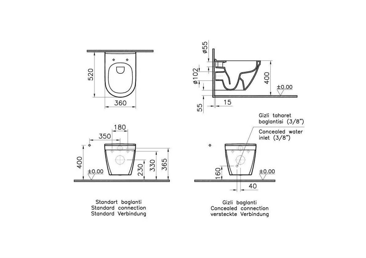 Vitra Diana Rim-Ex Beyaz Asma Klozet ve Yavaş Kapanır Kapak