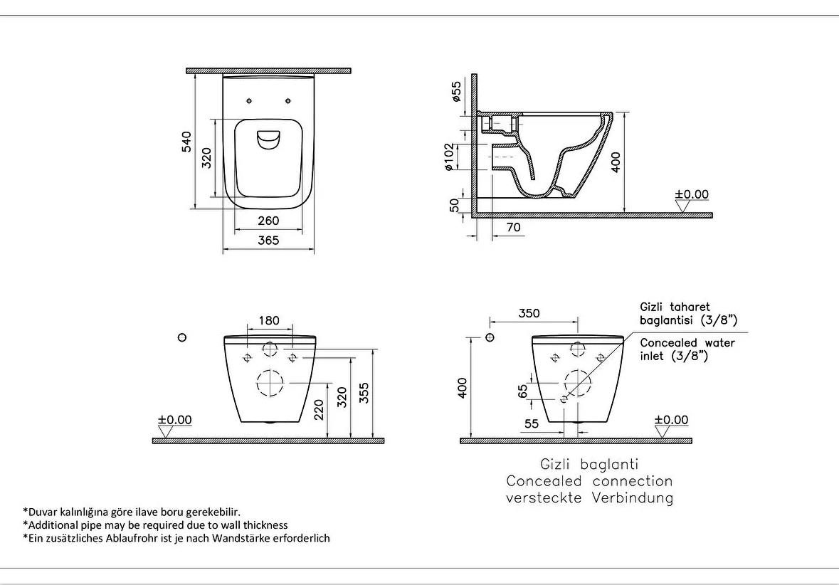 Vitra İntegra Square Rim-Ex Beyaz Asma Klozet Ve Soft Kapak