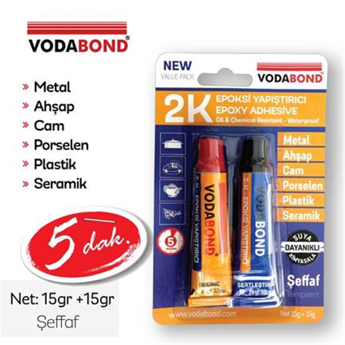 Vodabond 2k Rapid Epoksi Yapıştırıcı 15gr+15gr Şeffaf