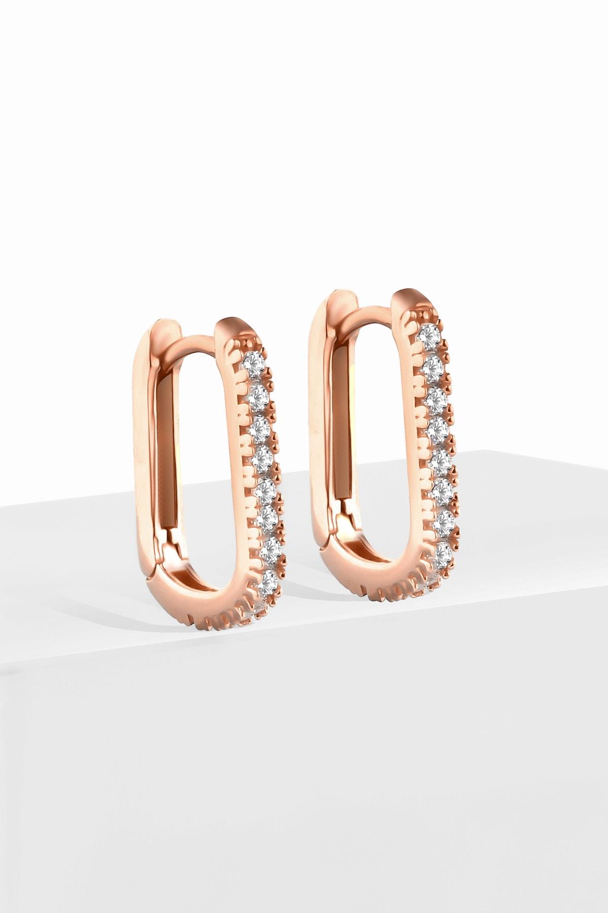 Gümüş 1.7 cm Zirkon Taşlı U Model Gold Küpe