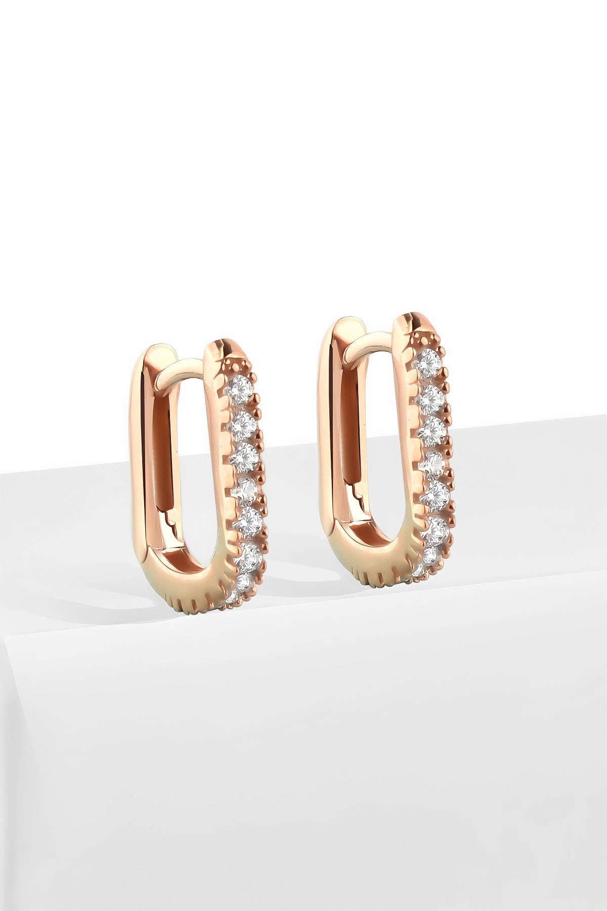 Gümüş 1.4 cm Zirkon Taşlı U Model Gold Küpe