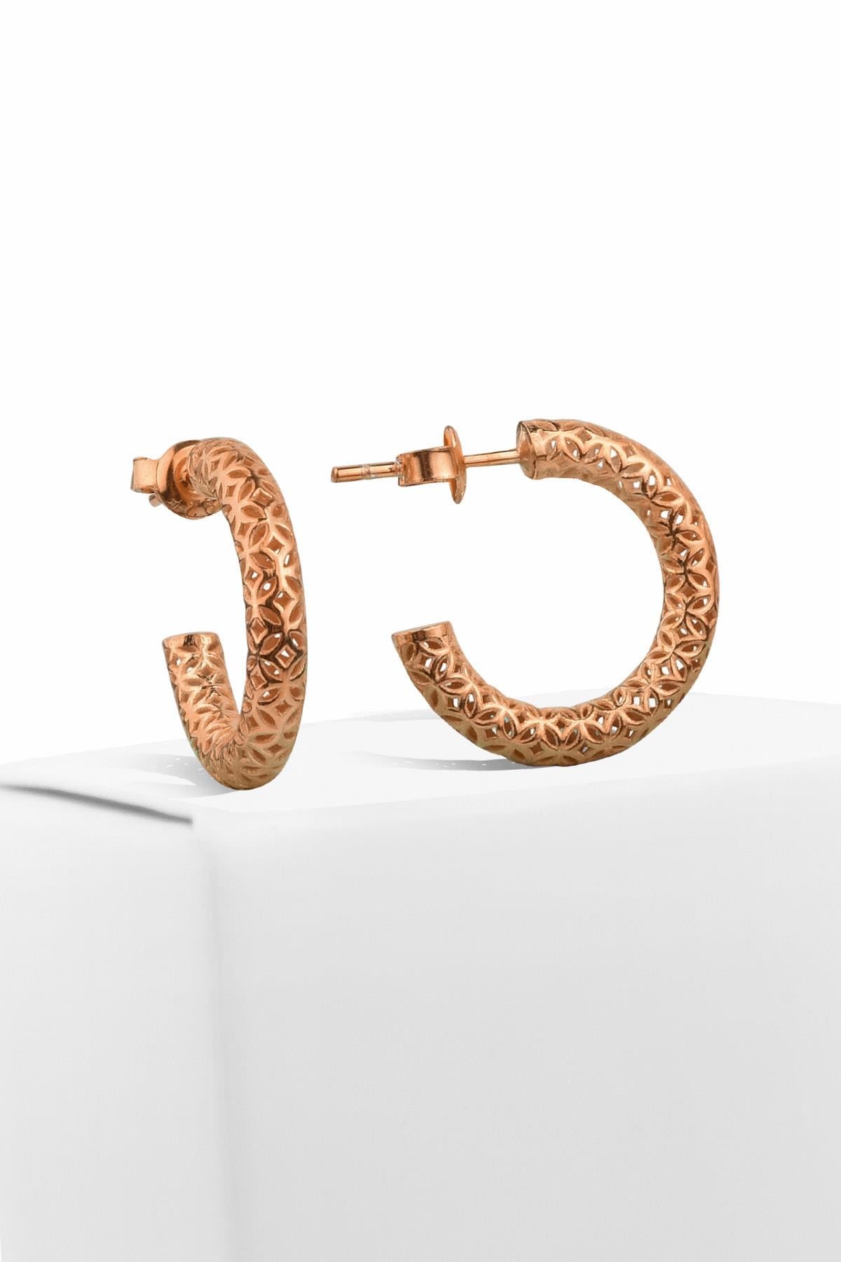 Gümüş 1.7 cm Füzyon Desen Halka Gold Küpe