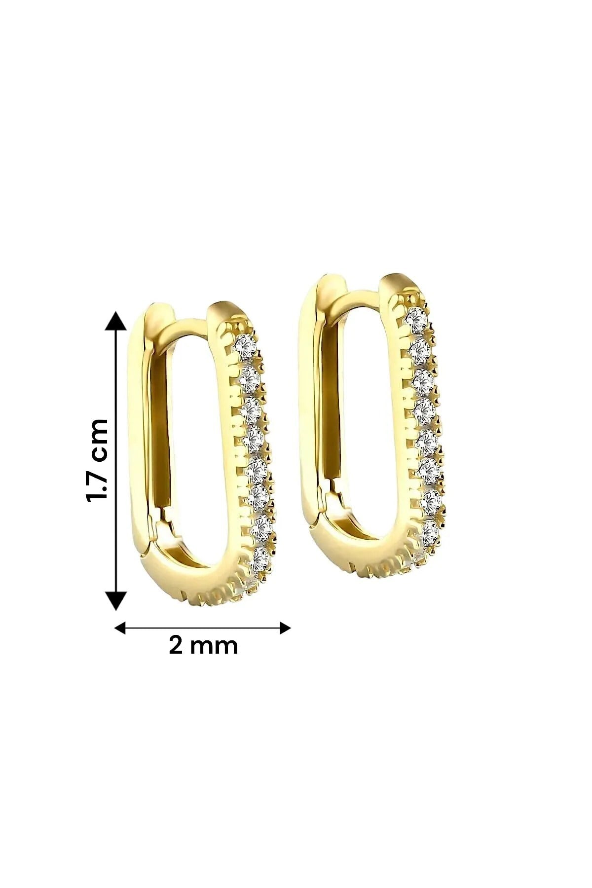 Gümüş 925 Ayar 1.7 Cm Zirkon Taşlı U Model Gold Küpe