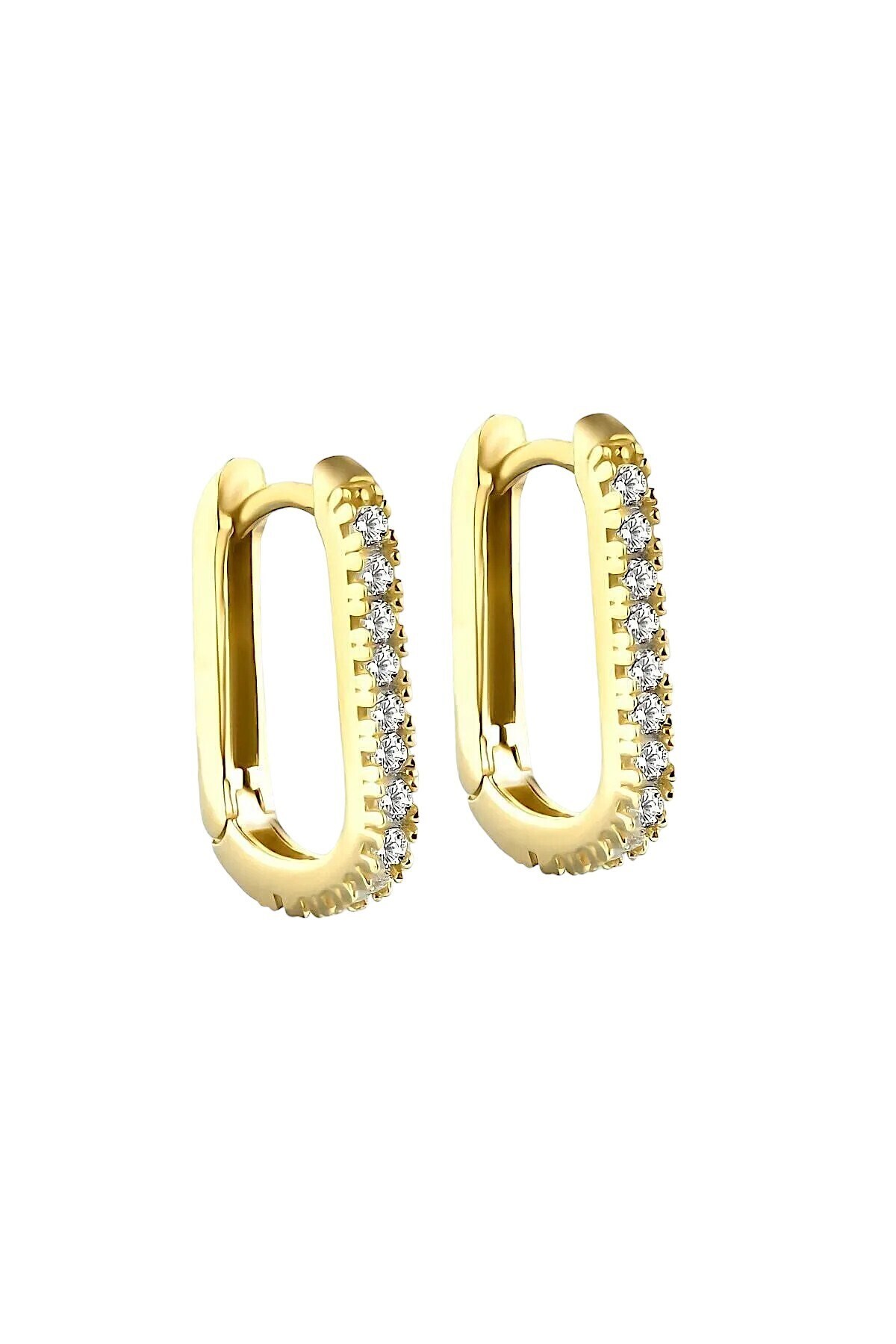 Gümüş 925 Ayar 1.4 Cm Zirkon Taşlı U Model Gold Küpe