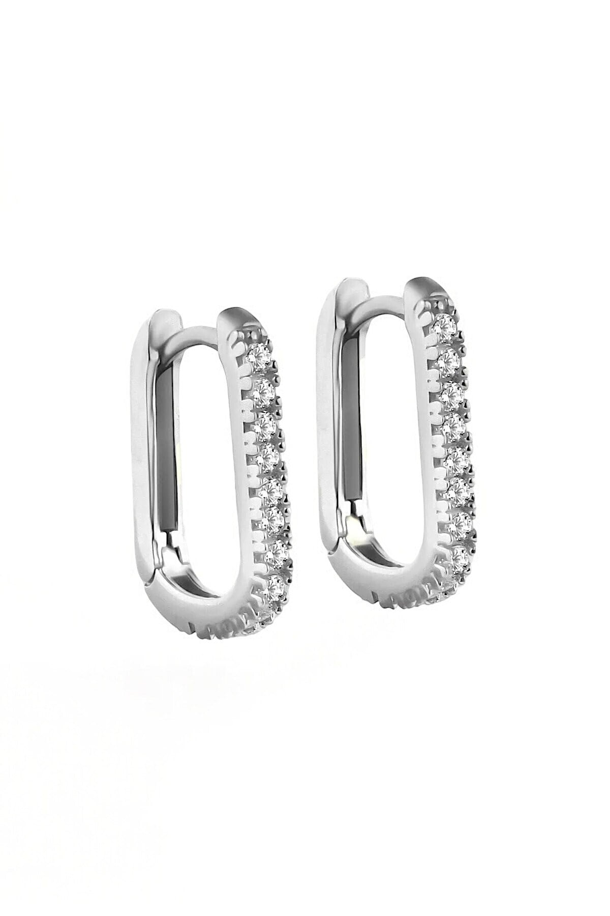 Gümüş 925 Ayar 1.4 Cm Zirkon Taşlı U Model Küpe