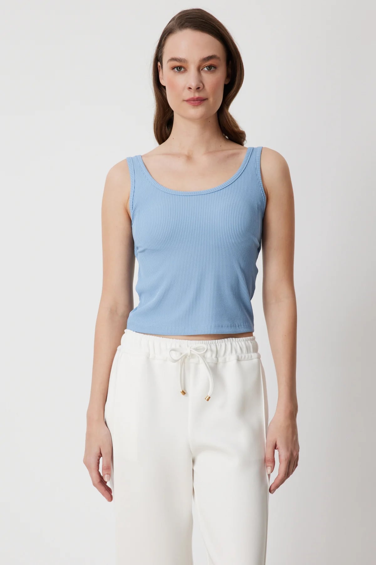 Askılı Crop Bluz - Mavi