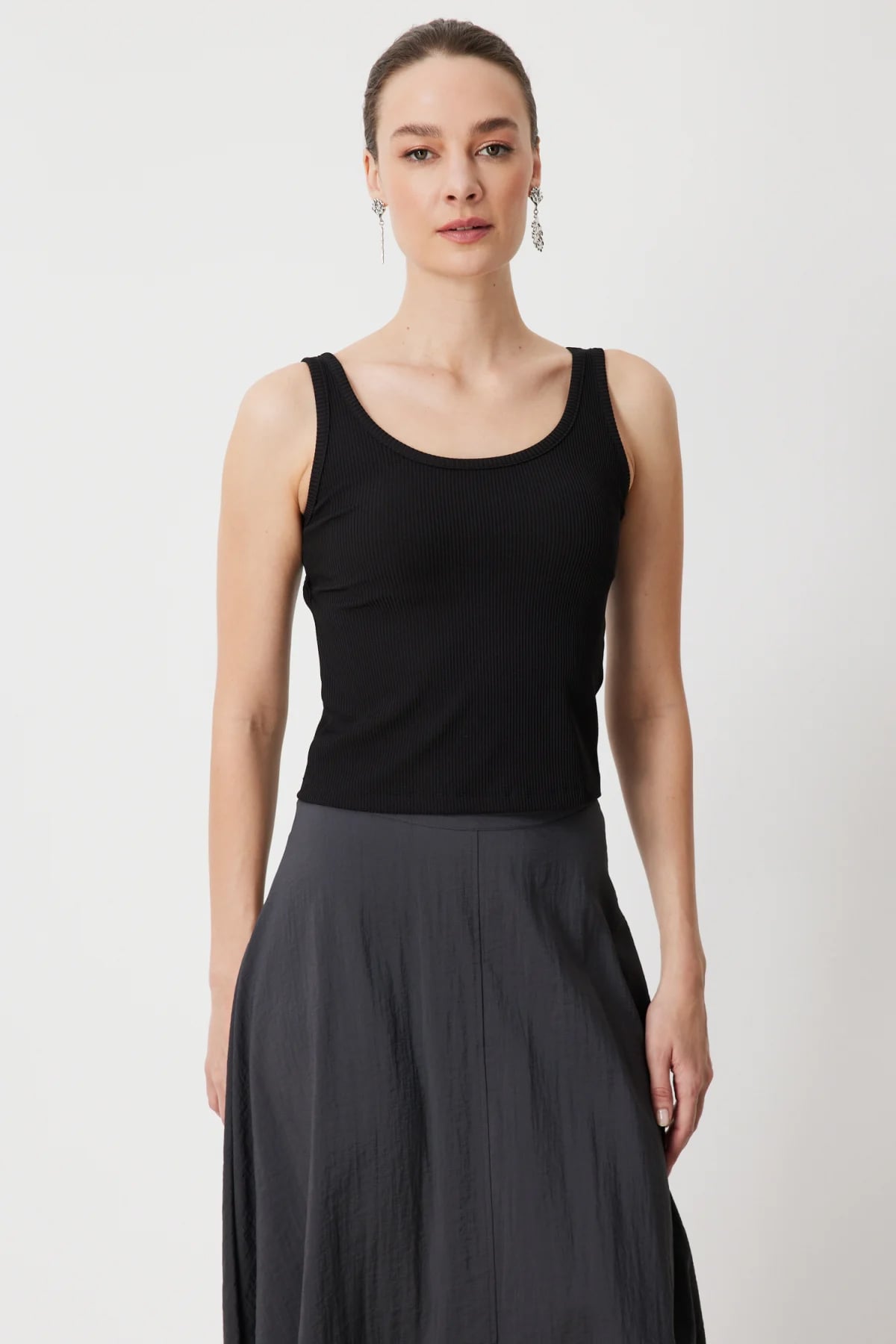 Askılı Crop Bluz - Siyah