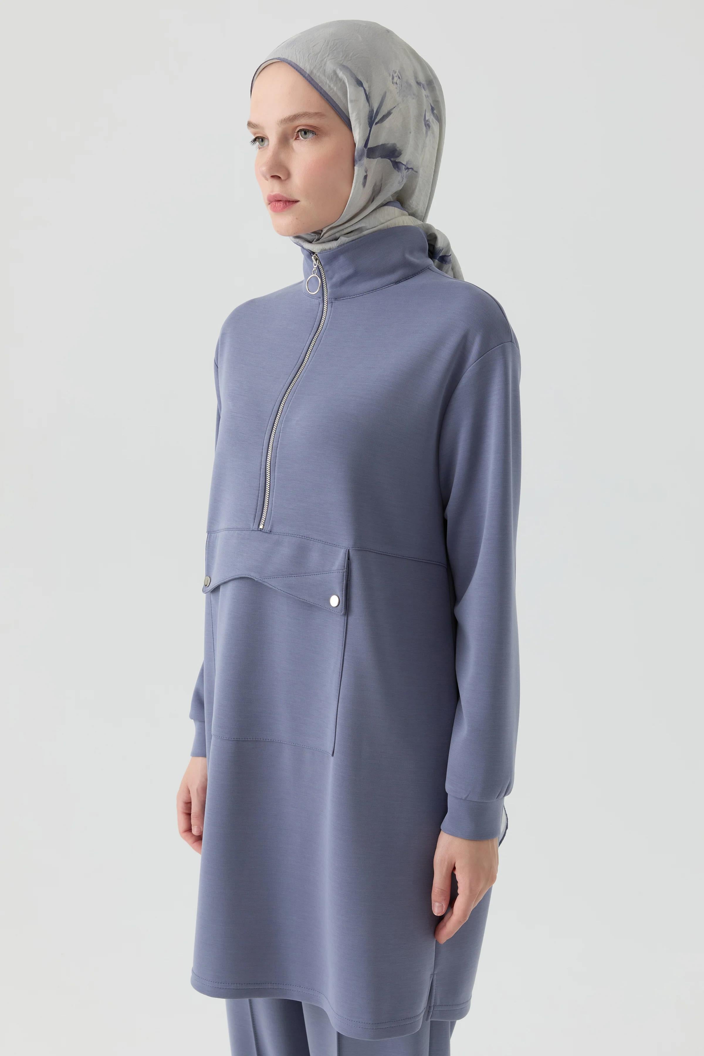 Cep Detaylı Tunik - İndigo