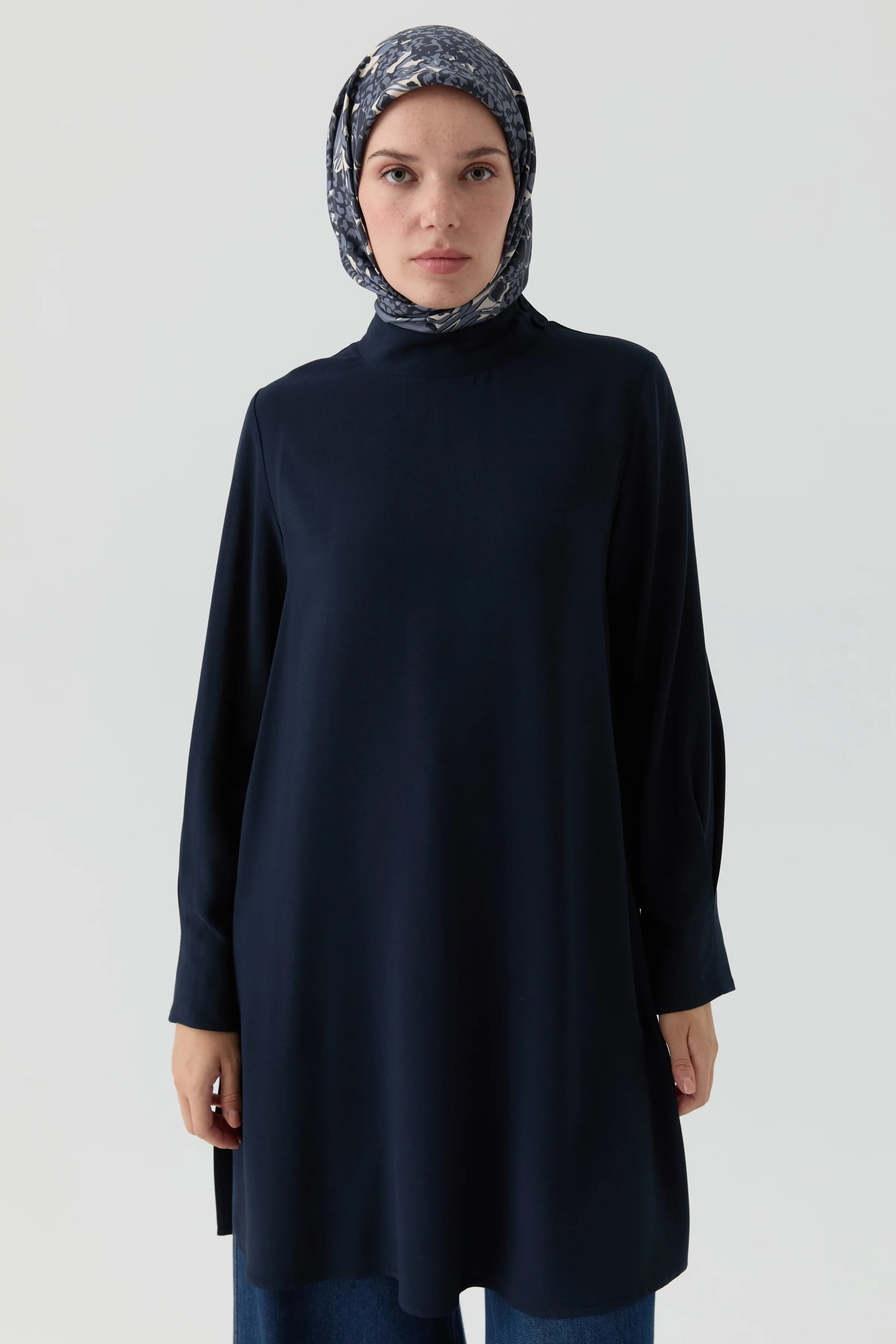 Dik Yakalı Tunik - Lacivert