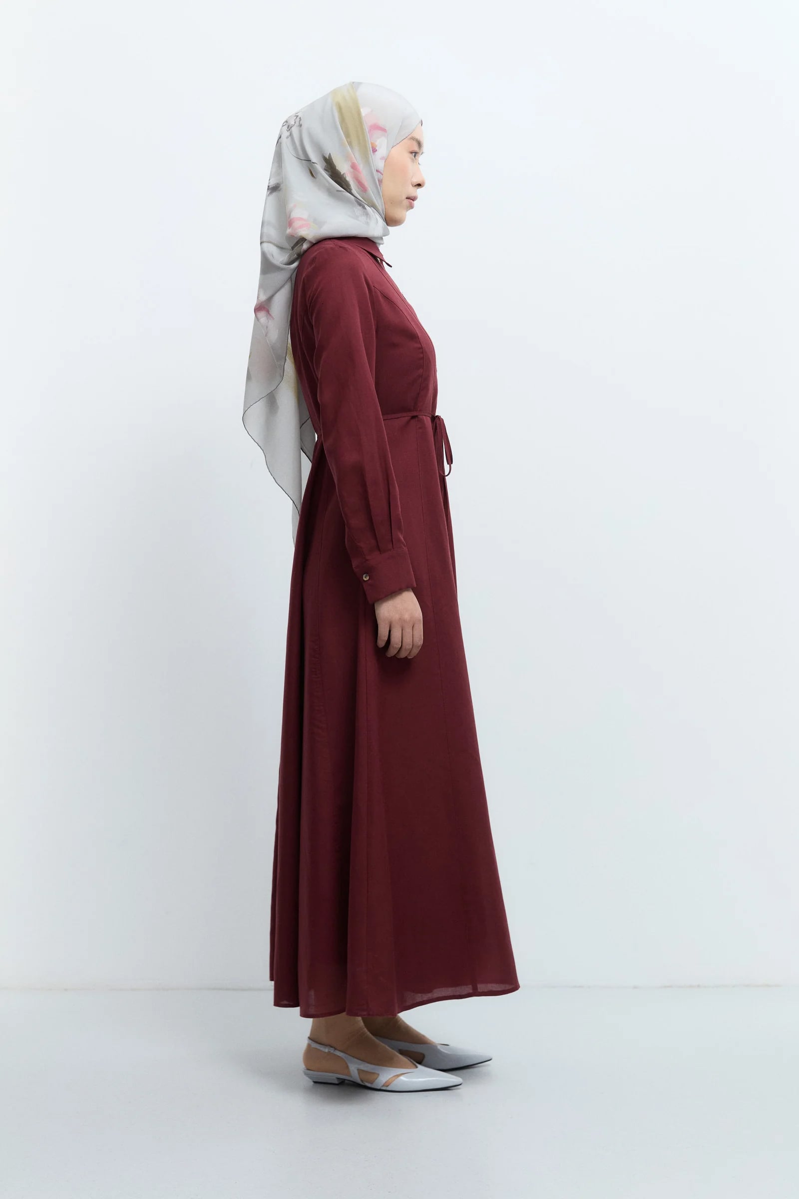 Gömlek Yaka Elbise - Bordo