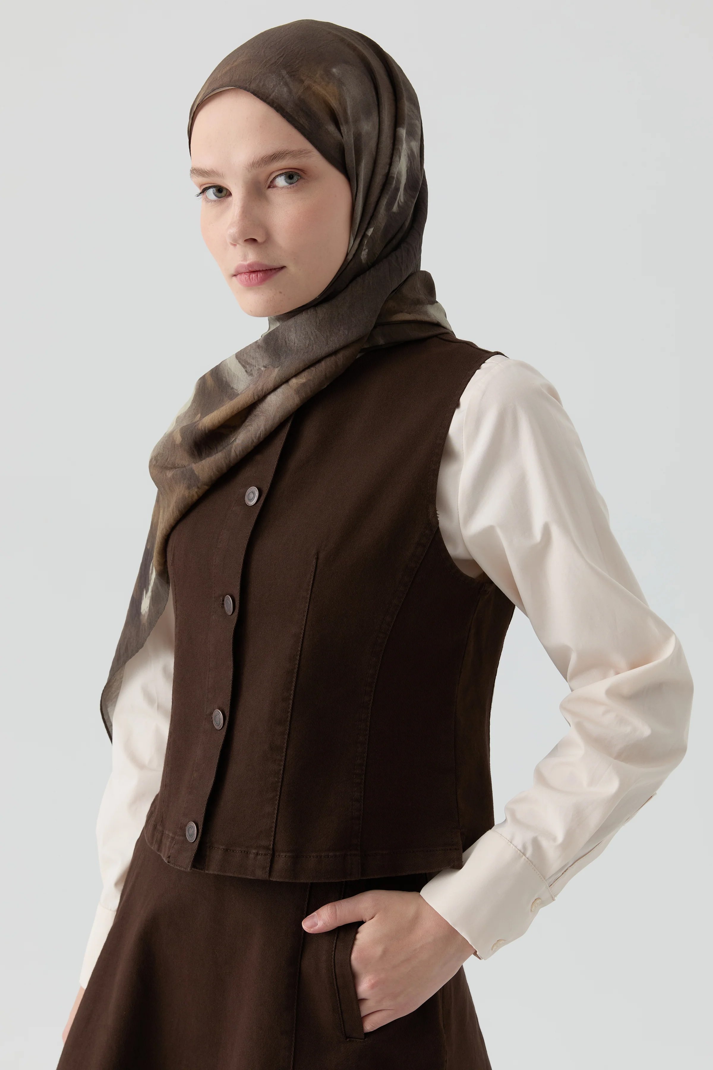 Kanvas Mini Yelek - Kahve