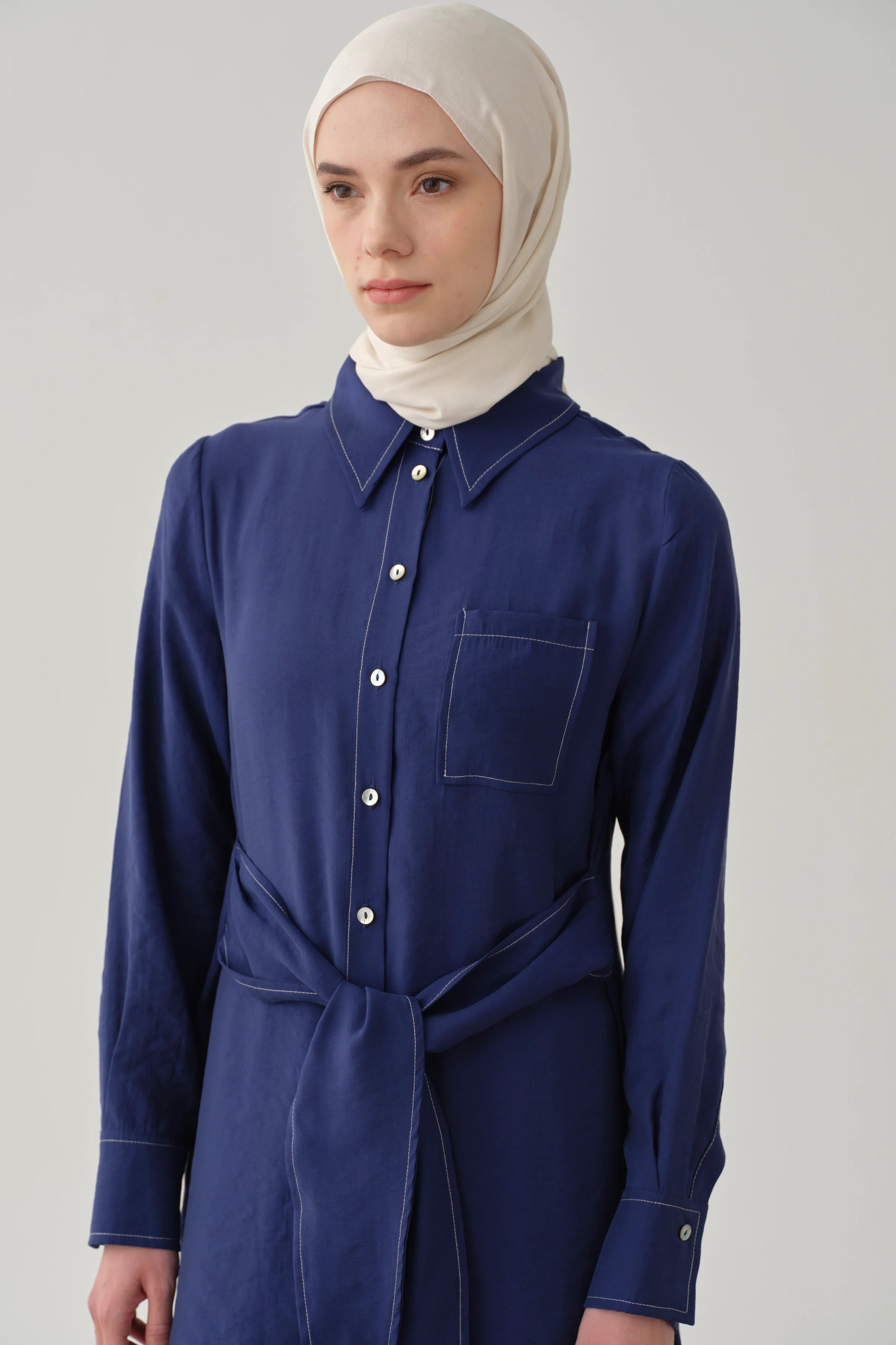 Kemerli Tunik Pantolon Takım - Lacivert
