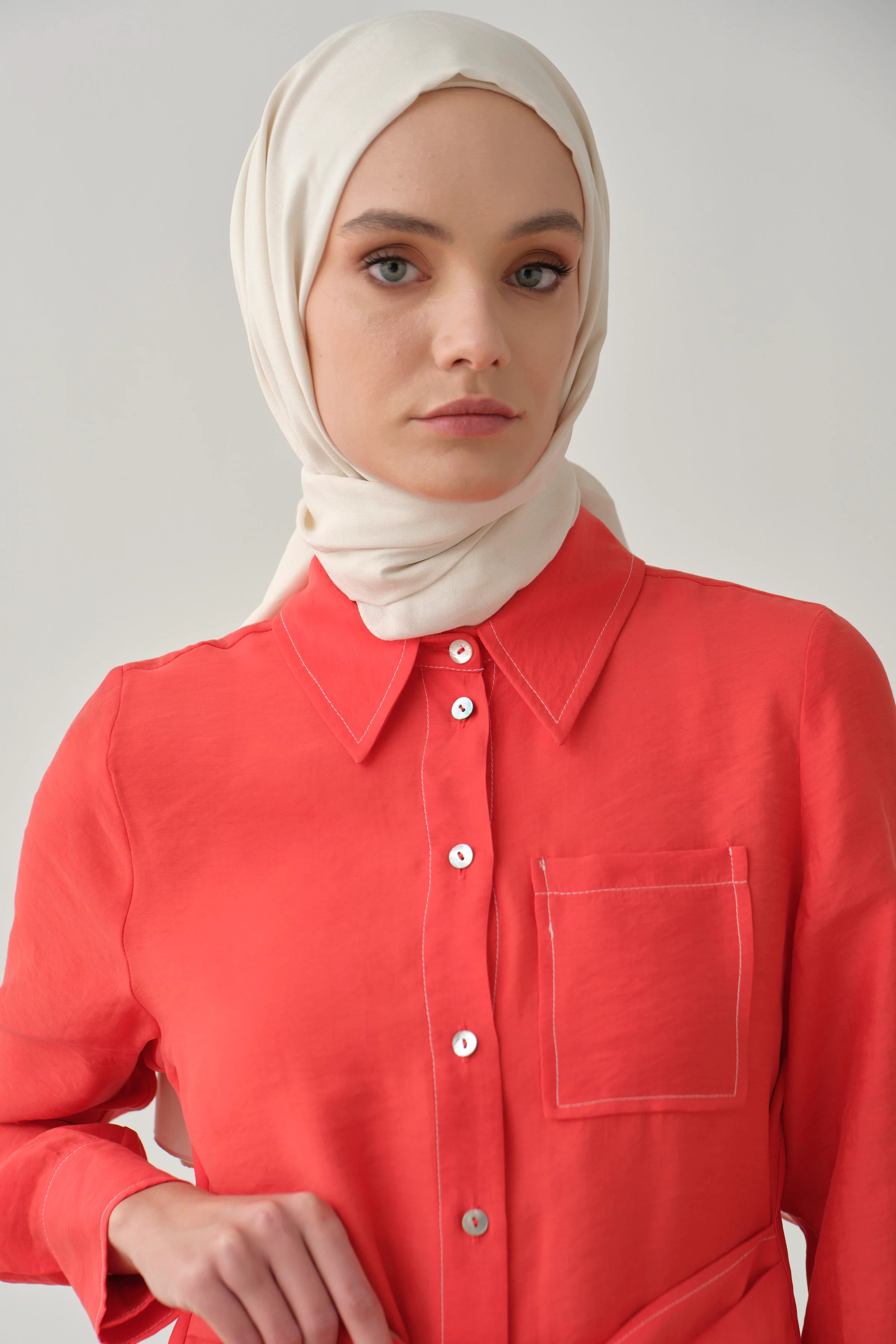 Kemerli Tunik Pantolon Takım - Mercan