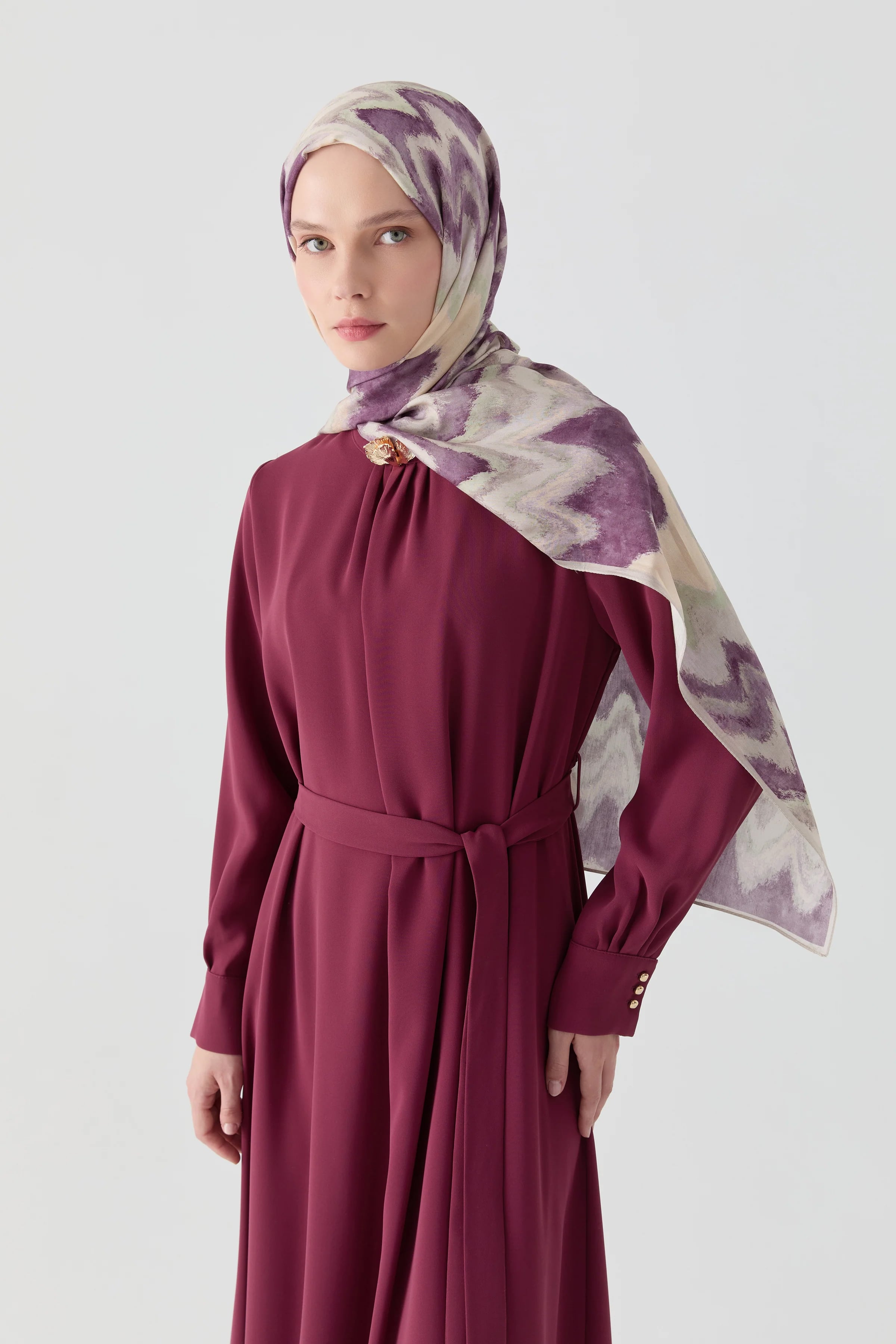 Kırma Detaylı Elbise - Mürdüm