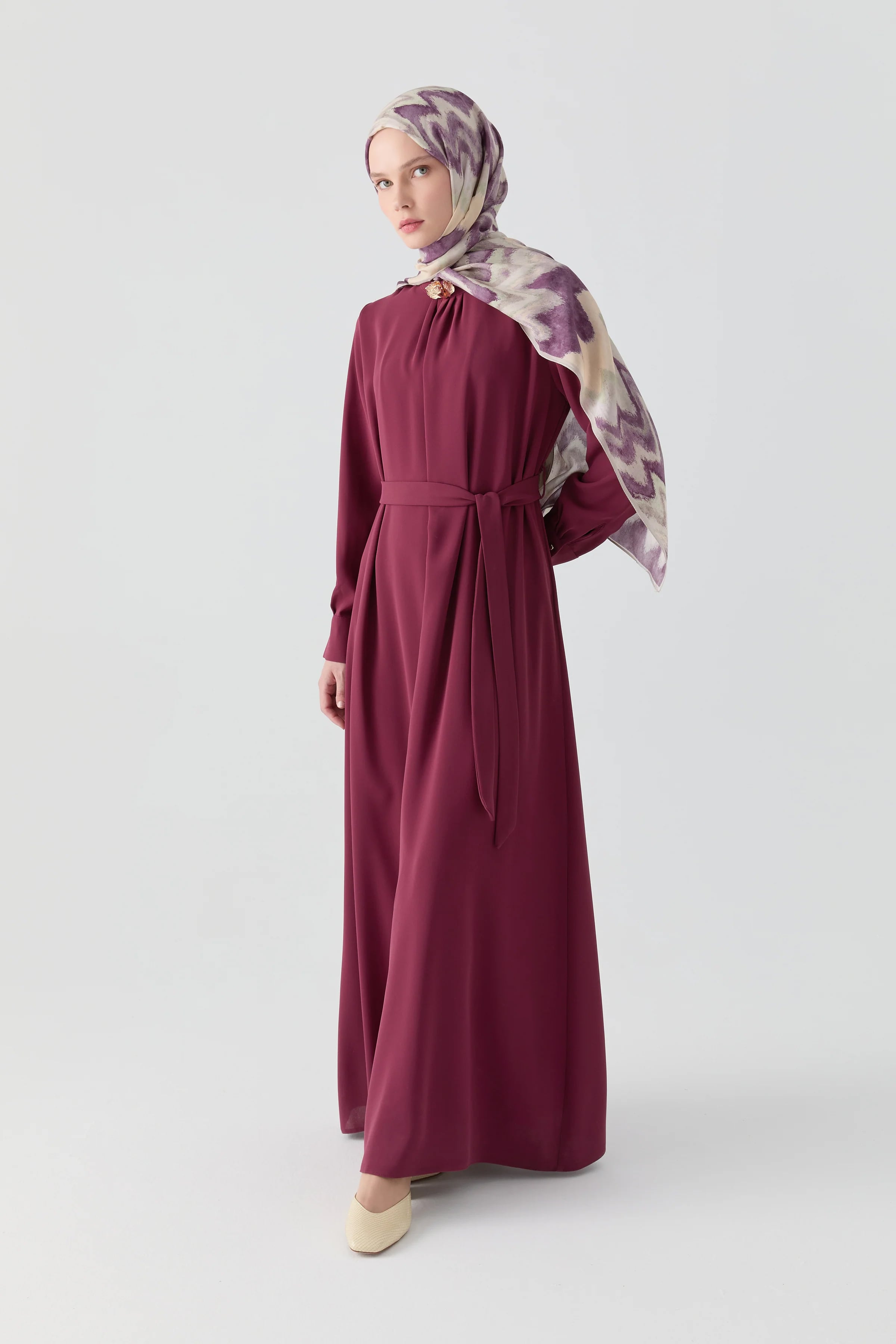 Kırma Detaylı Elbise - Mürdüm