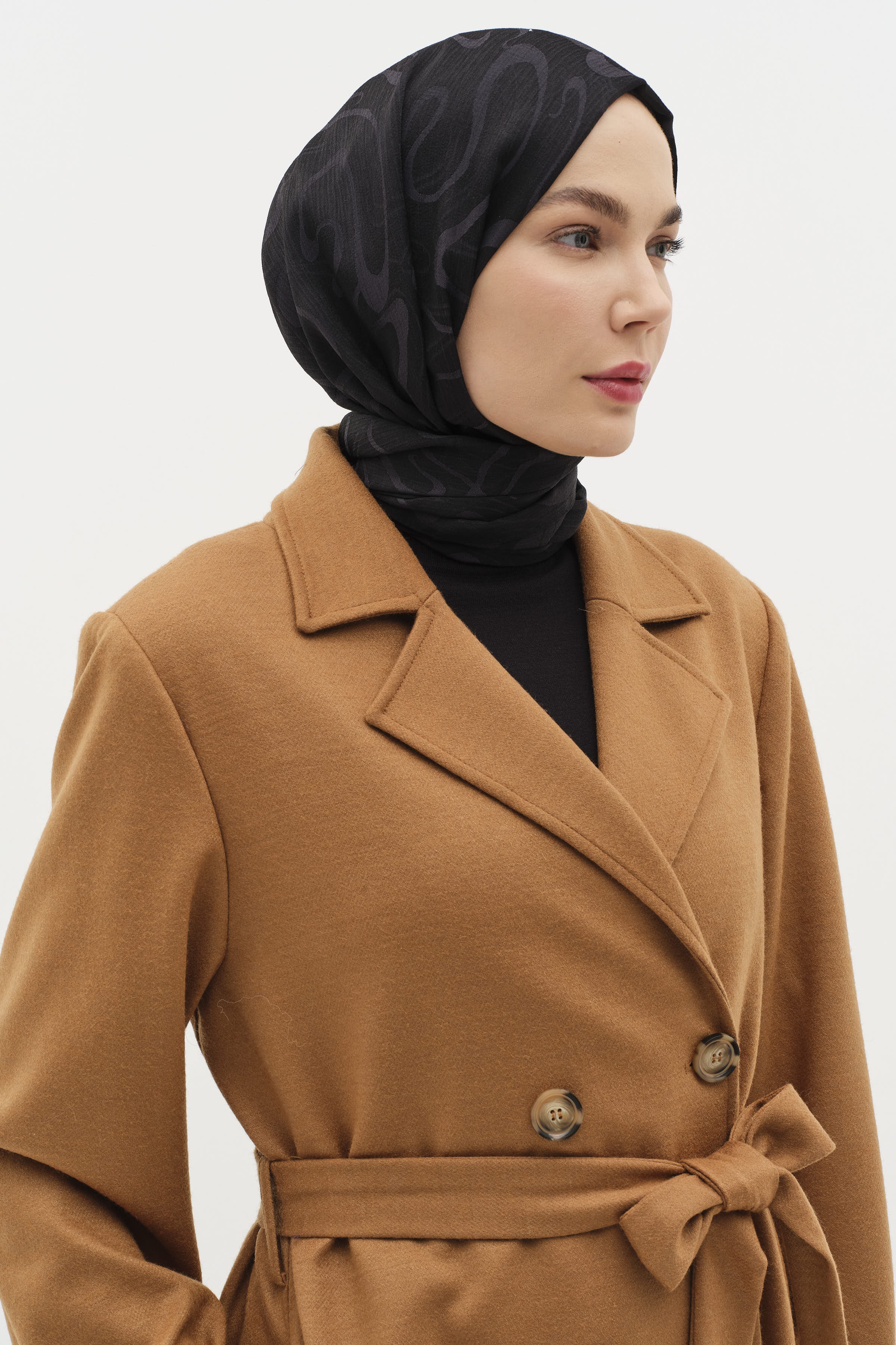 Kol Bant Detaylı Keçe Kaban - Camel