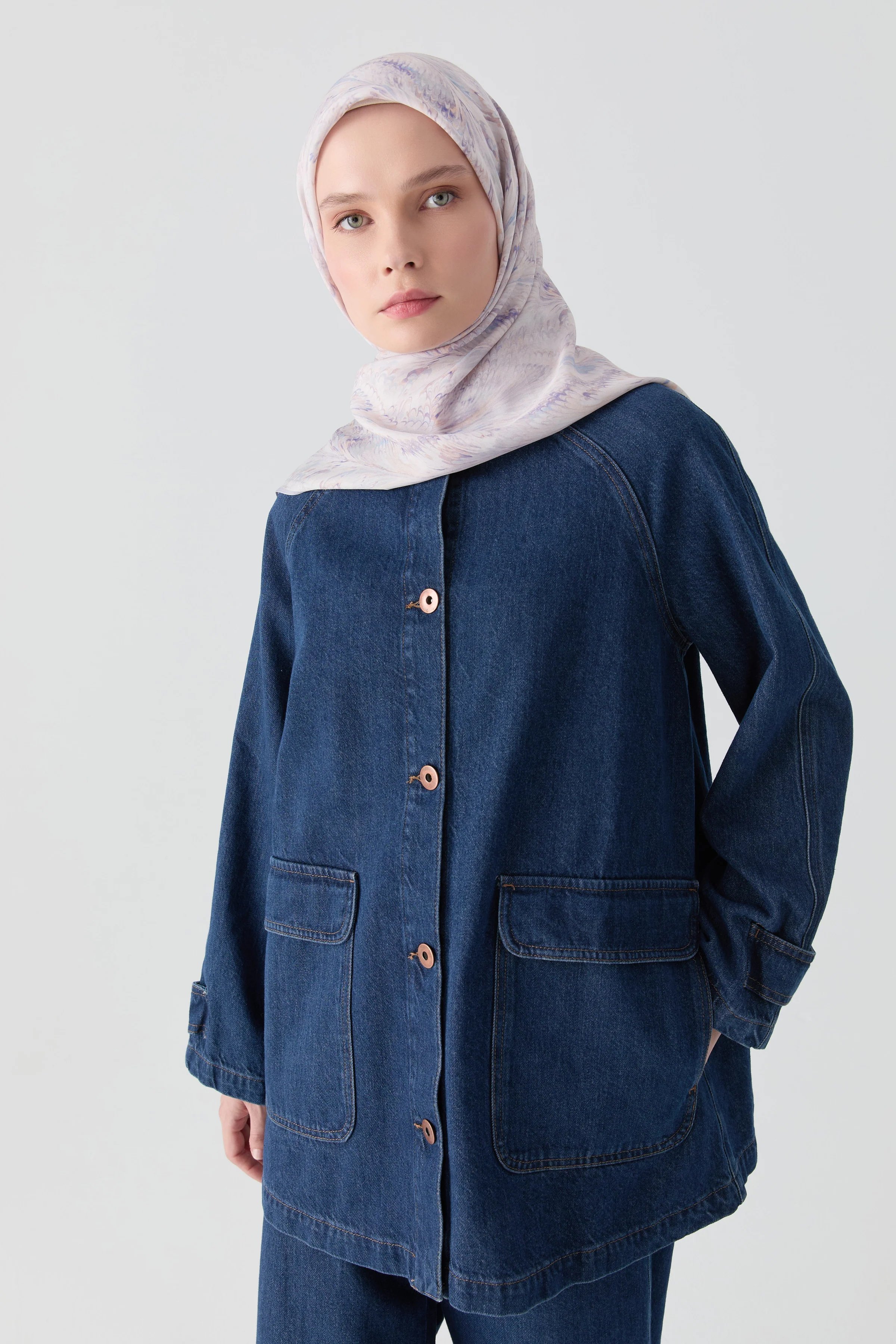 Kol Bantlı Denim Ceket - Lacivert