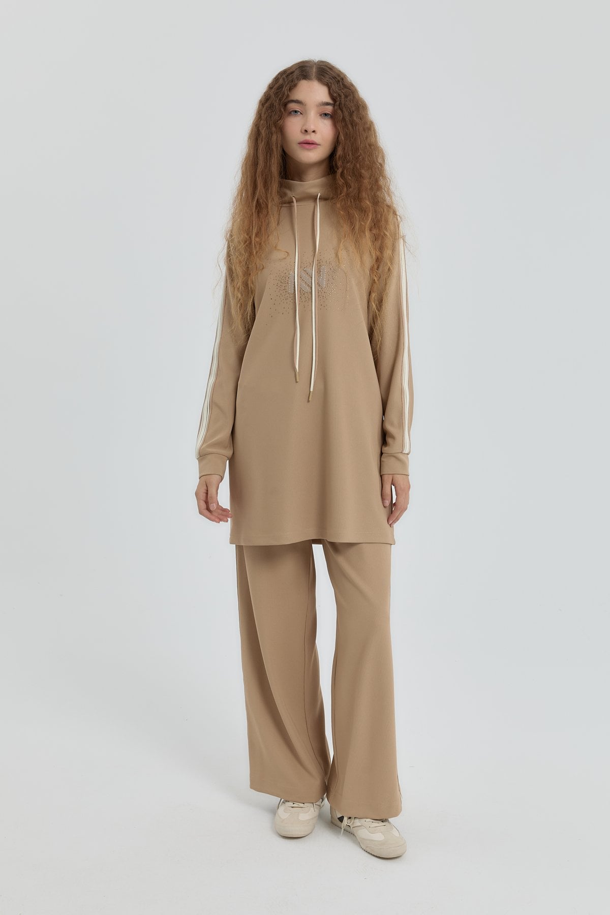 Logolu Örme Pantolon Tunik Takım - Camel