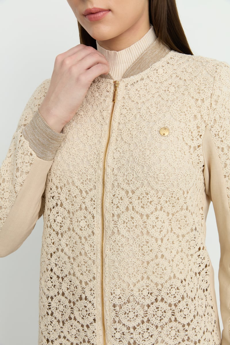 Makrome Bomber Ceket - Bej