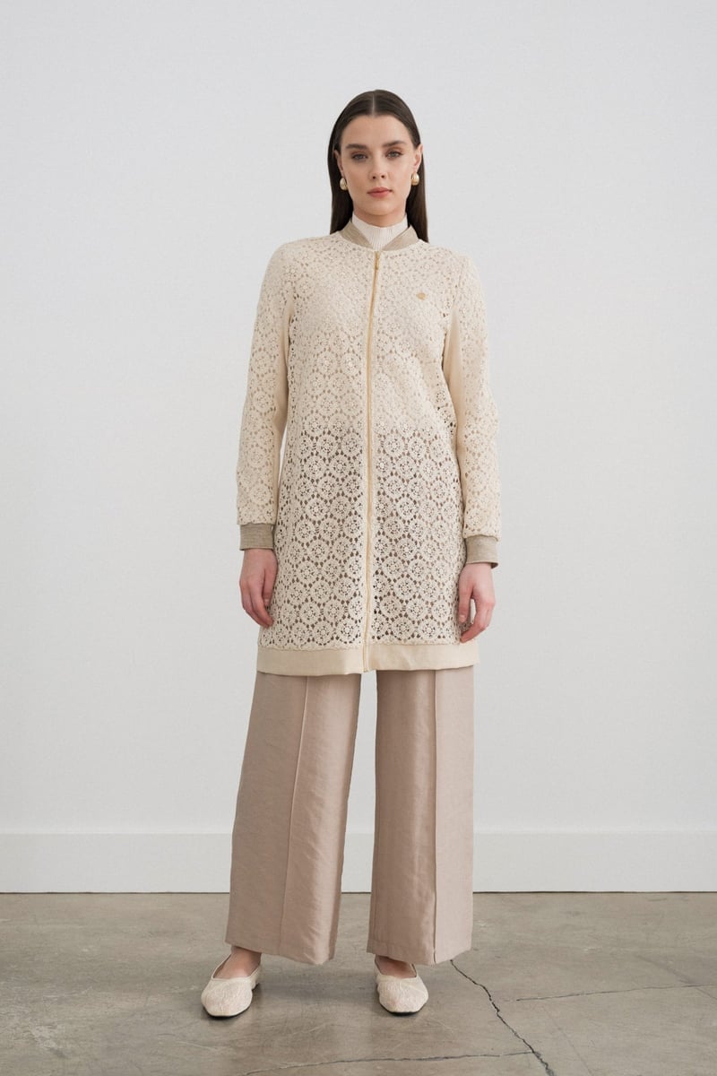 Makrome Bomber Ceket - Bej